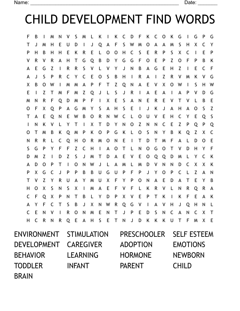 CHILD DEVELOPMENT FIND WORDS Word Search