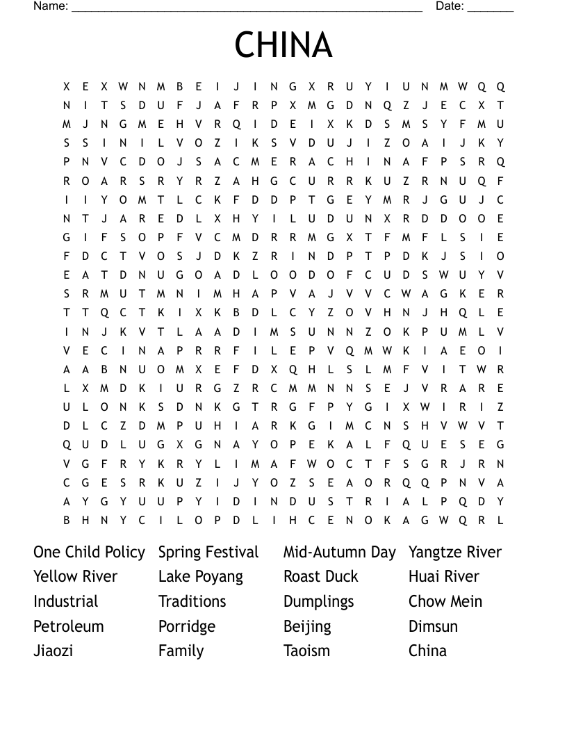 CHINA Word Search