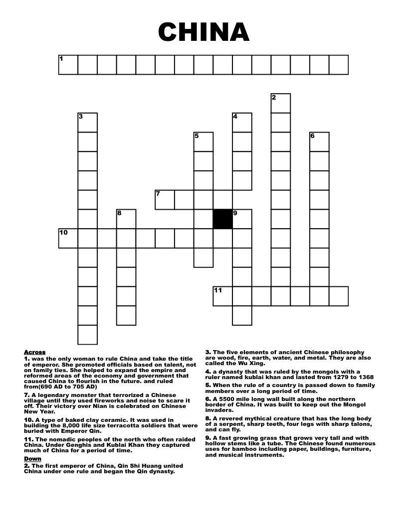 CHINA Crossword