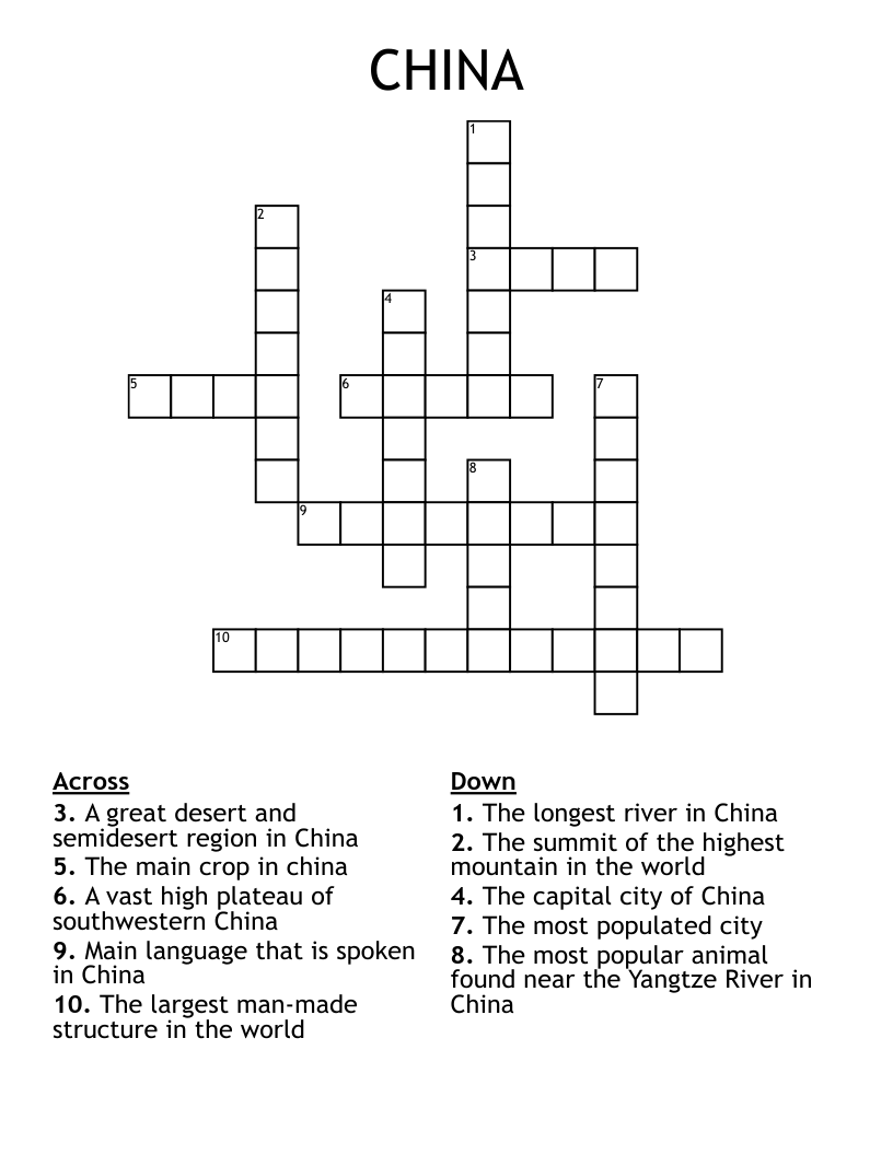 CHINA Crossword
