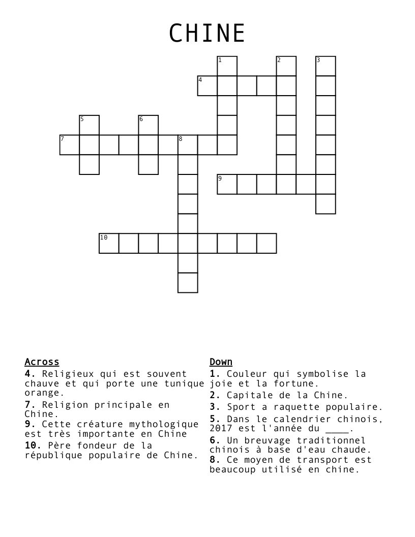 CHINE Crossword