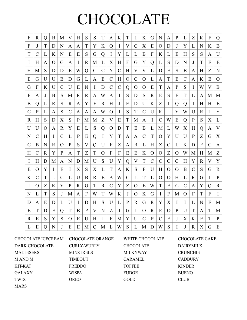 CHOCOLATE Word Search