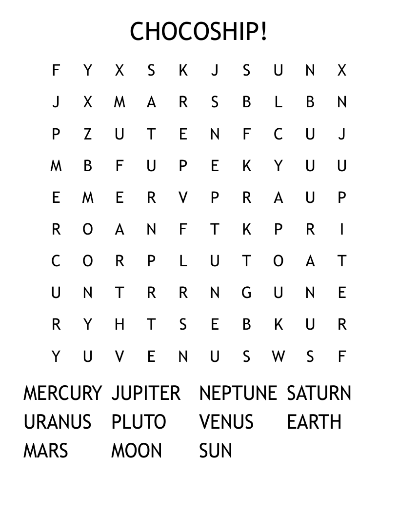 CHOCOSHIP! Word Search