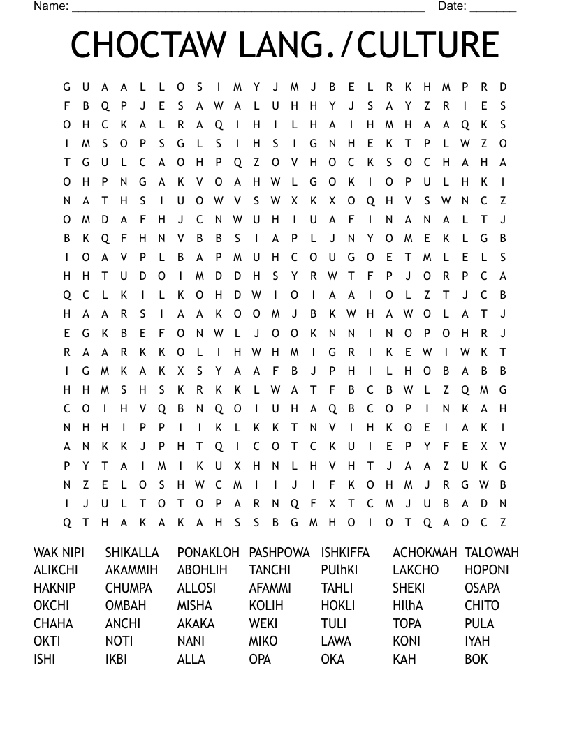 CHOCTAW LANG./CULTURE Word Search