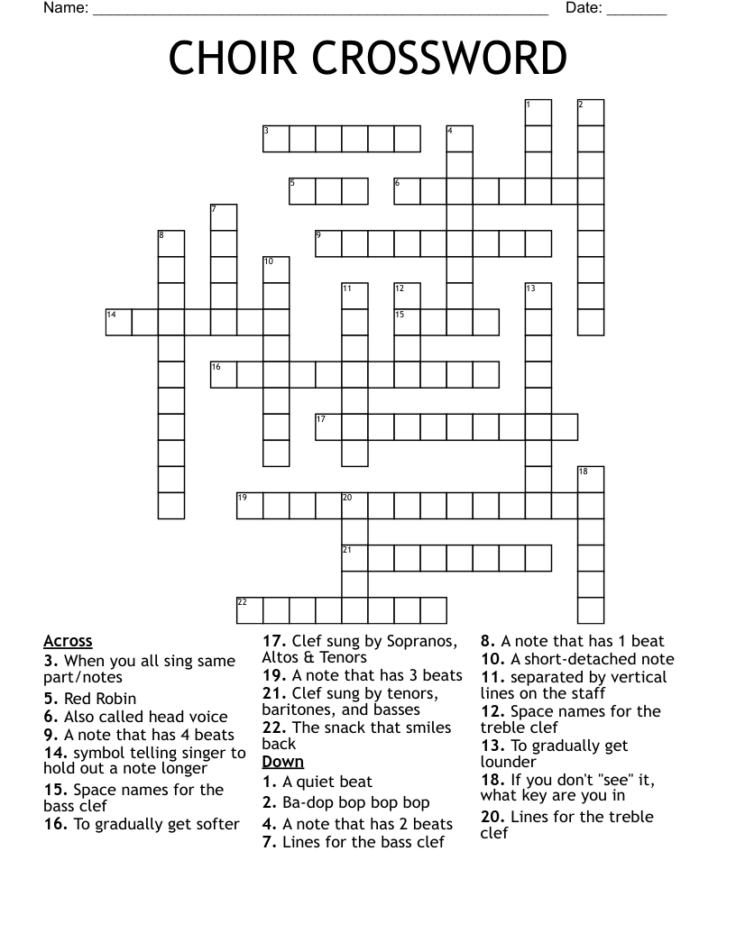 CHOIR CROSSWORD