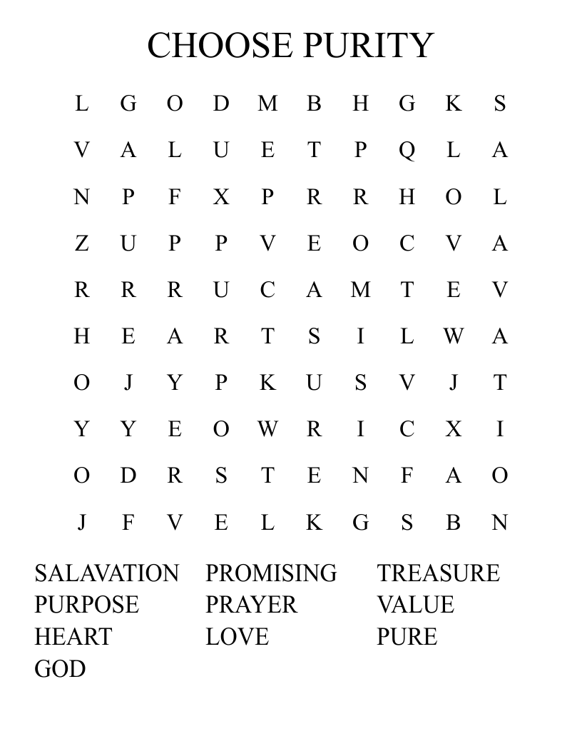 CHOOSE PURITY Word Search