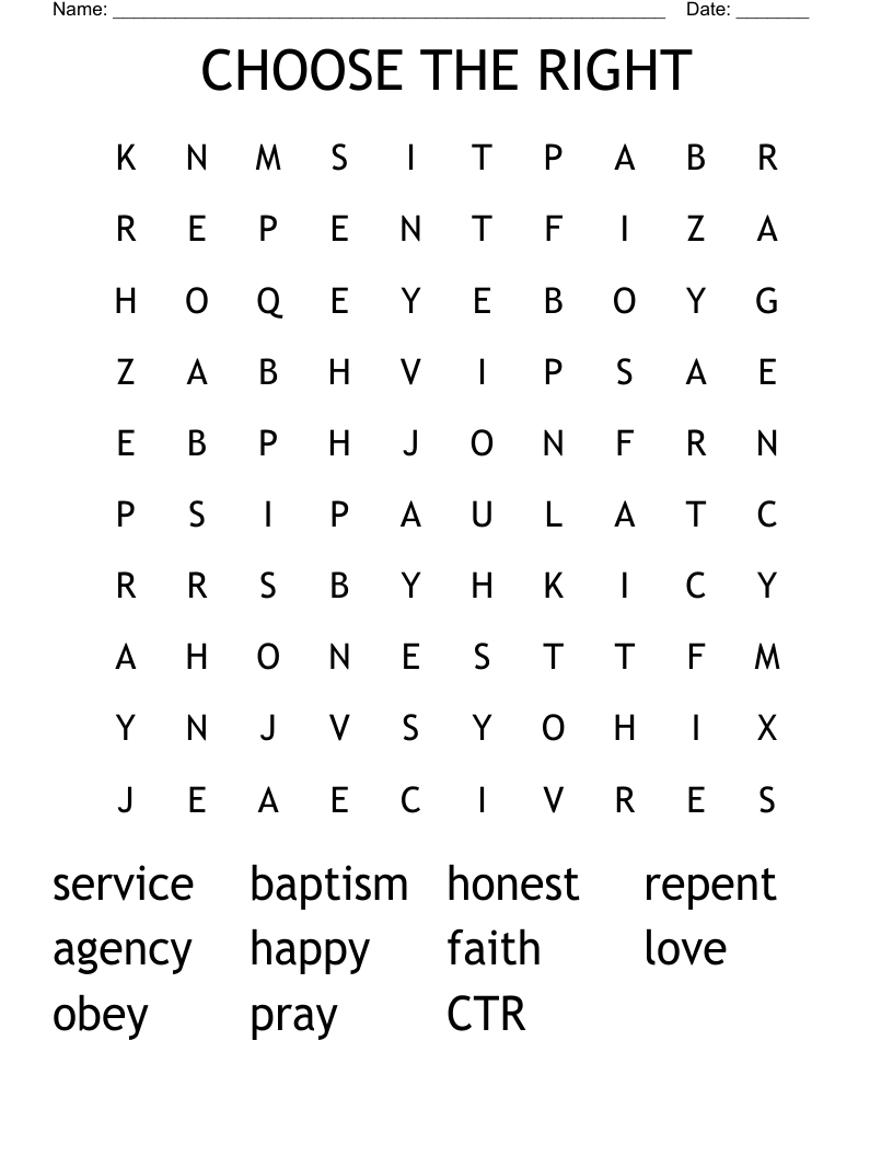 CHOOSE THE RIGHT Word Search