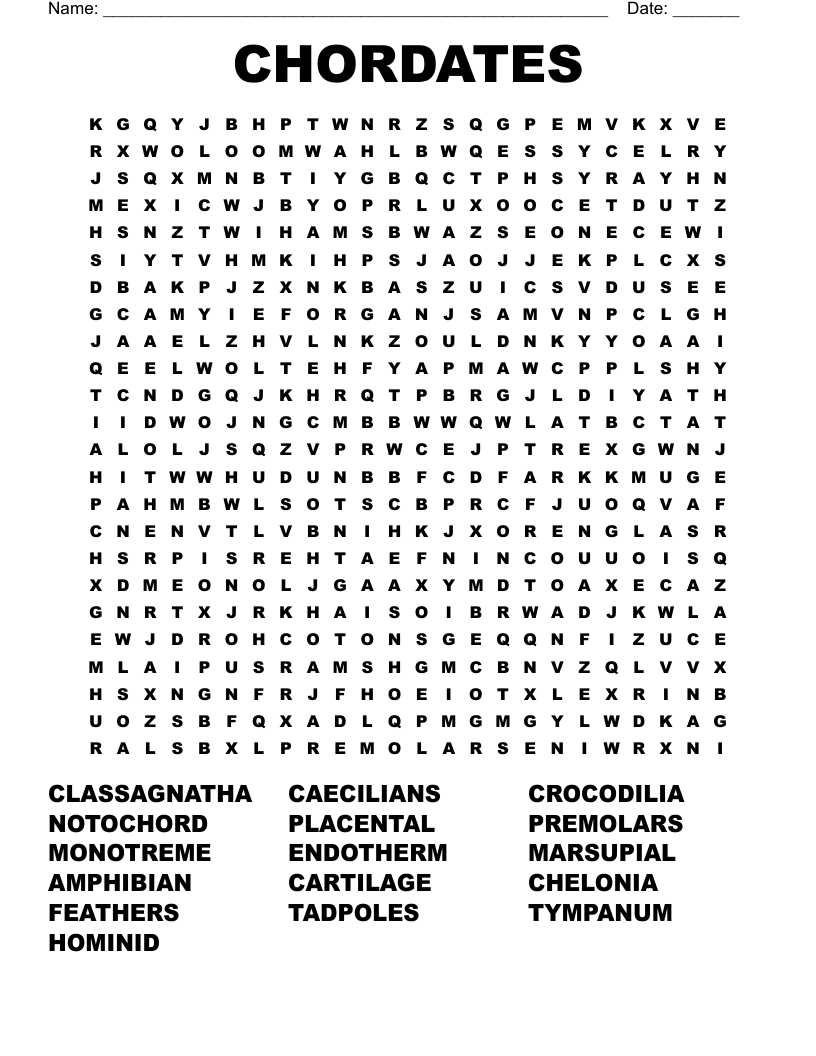 CHORDATES Word Search