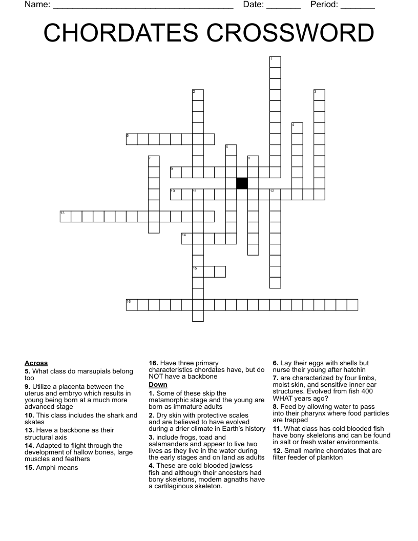 CHORDATES CROSSWORD