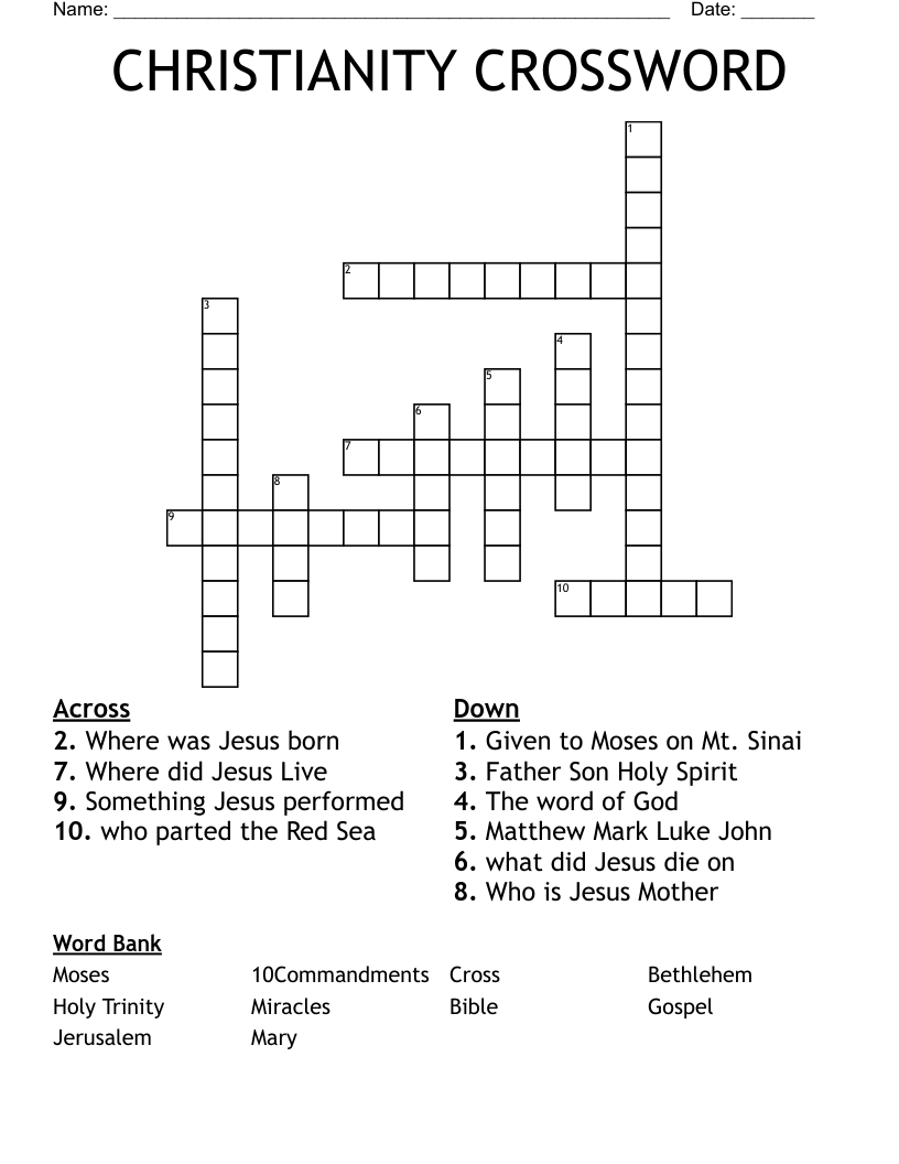 CHRISTIANITY CROSSWORD