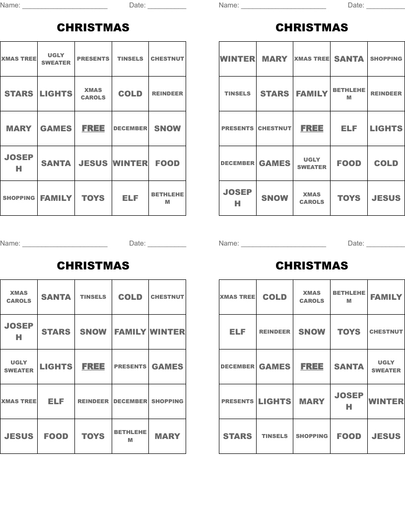 CHRISTMAS Bingo Cards