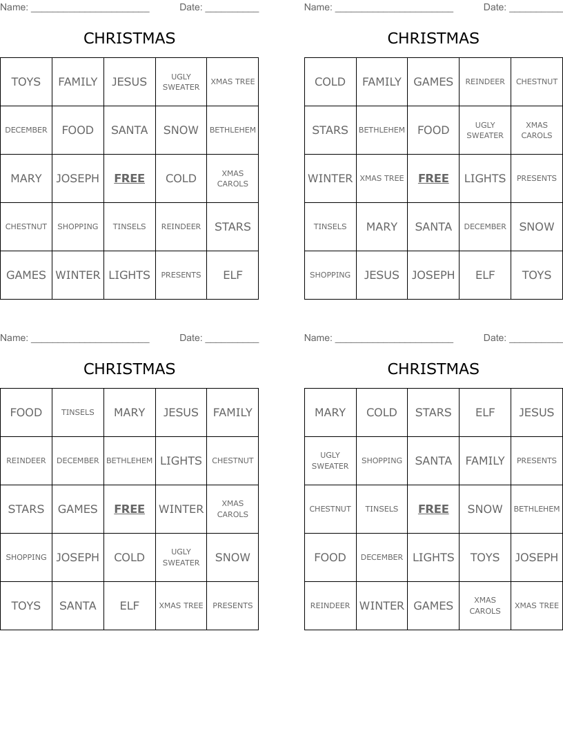 CHRISTMAS Bingo Cards