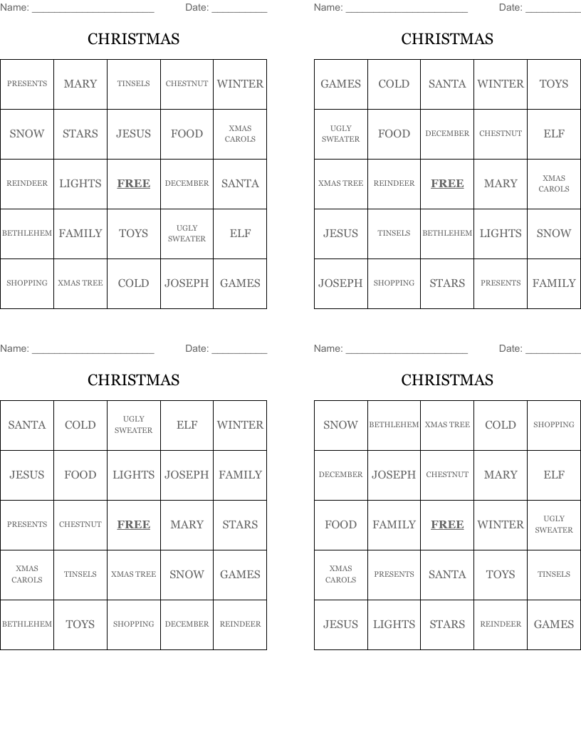 CHRISTMAS Bingo Cards