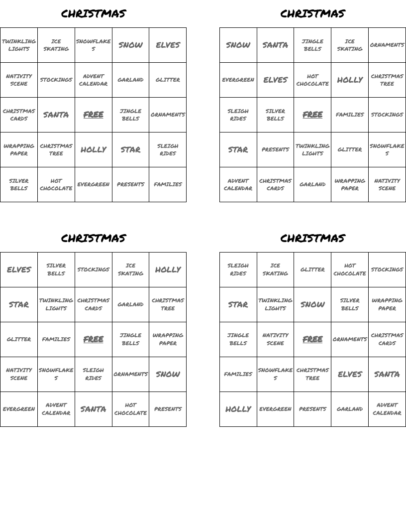 CHRISTMAS Bingo Cards