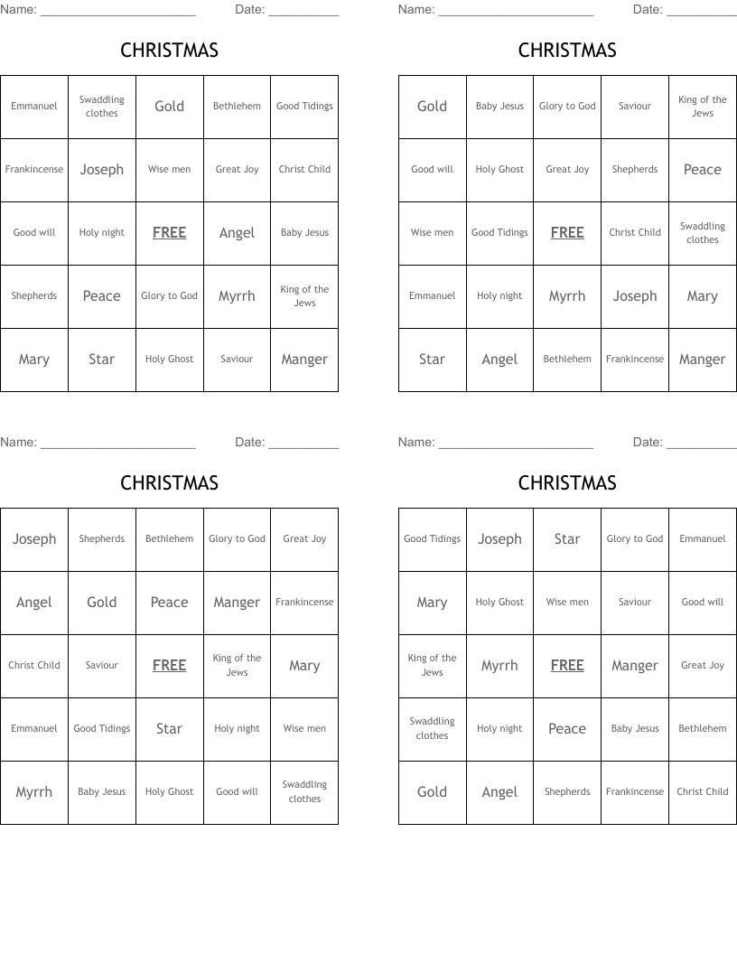 CHRISTMAS Bingo Cards