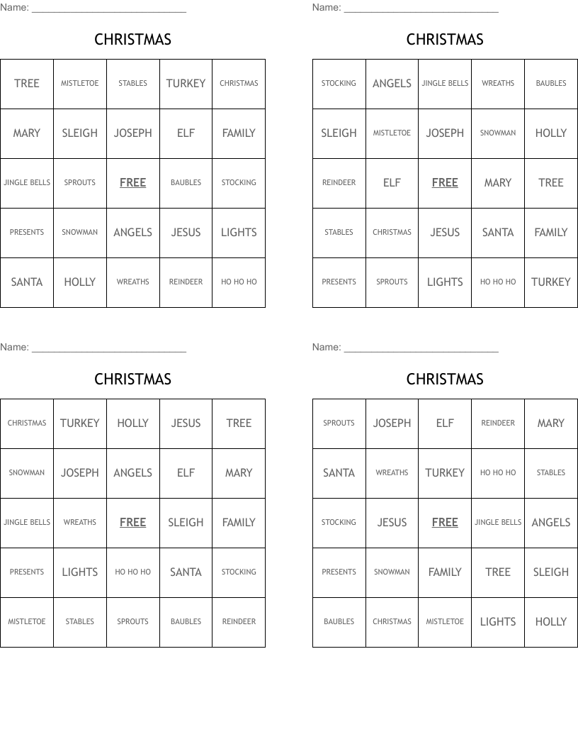 CHRISTMAS Bingo Cards