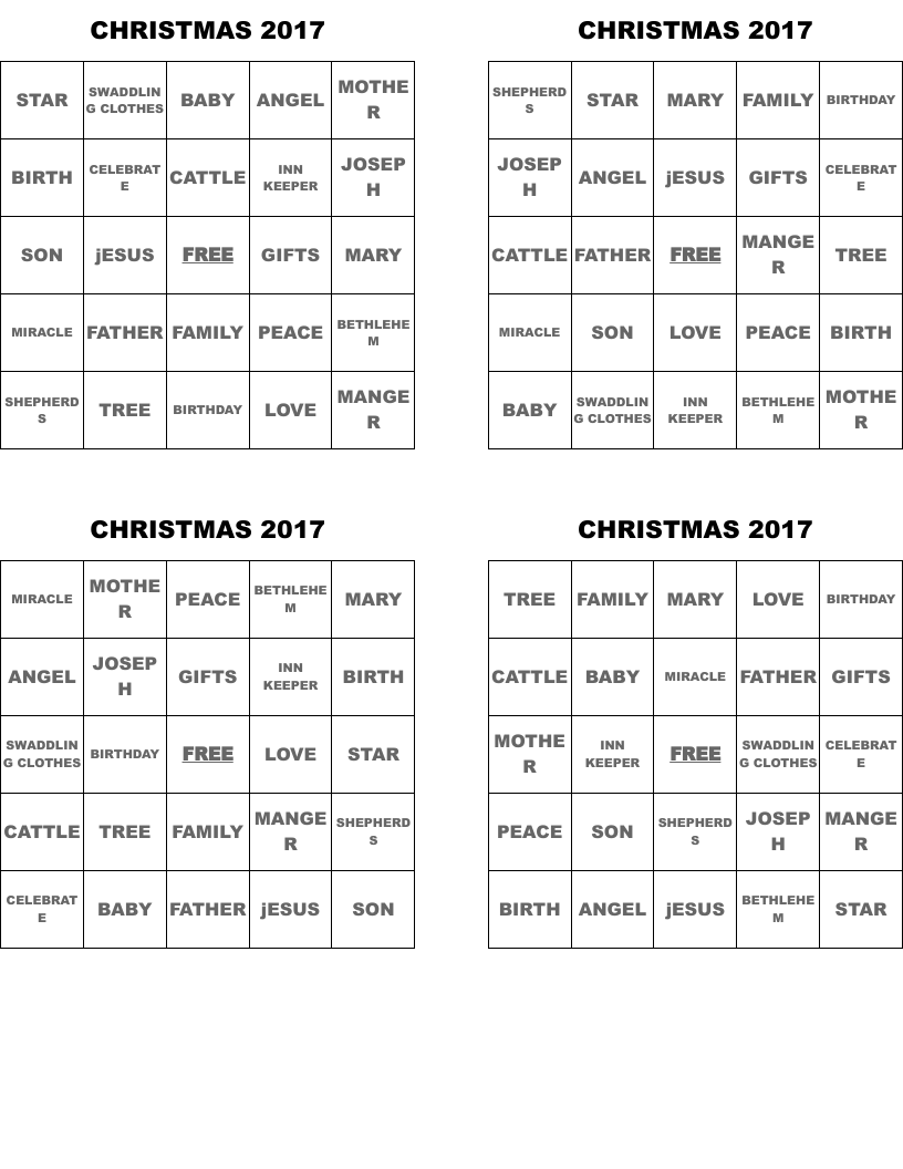 CHRISTMAS 2017 Bingo Cards