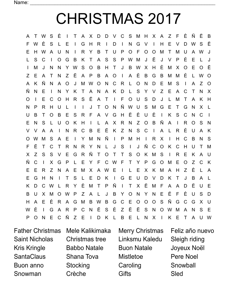 CHRISTMAS 2017 Word Search