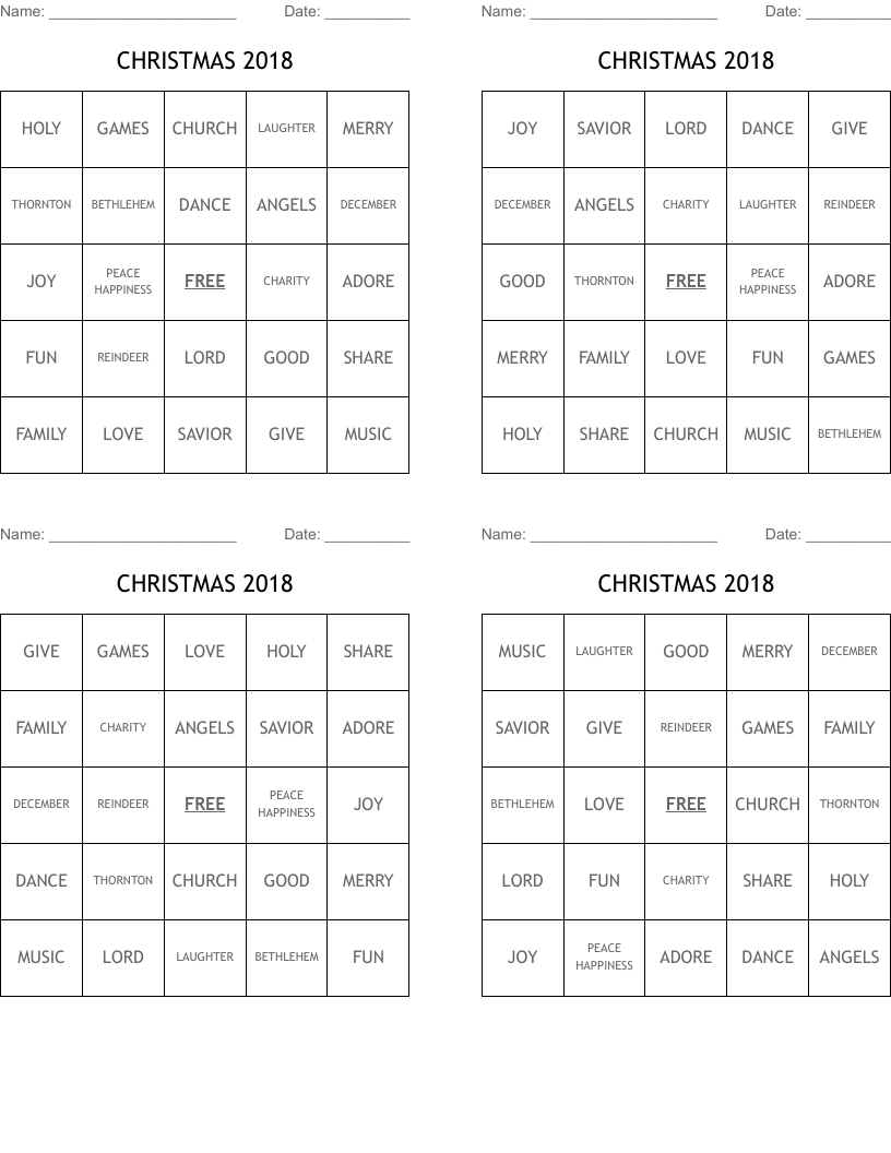 CHRISTMAS 2018 Bingo Cards