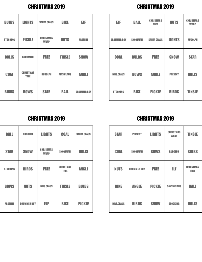 CHRISTMAS 2019 Bingo Cards