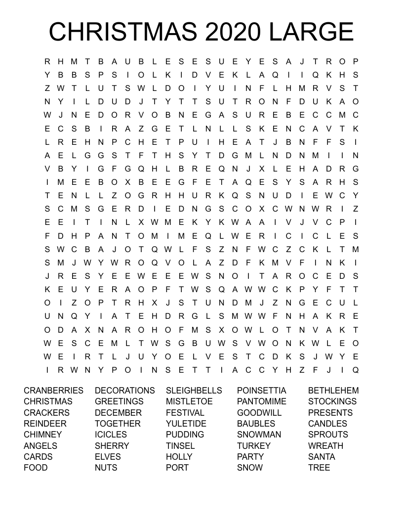 CHRISTMAS 2020 LARGE Word Search
