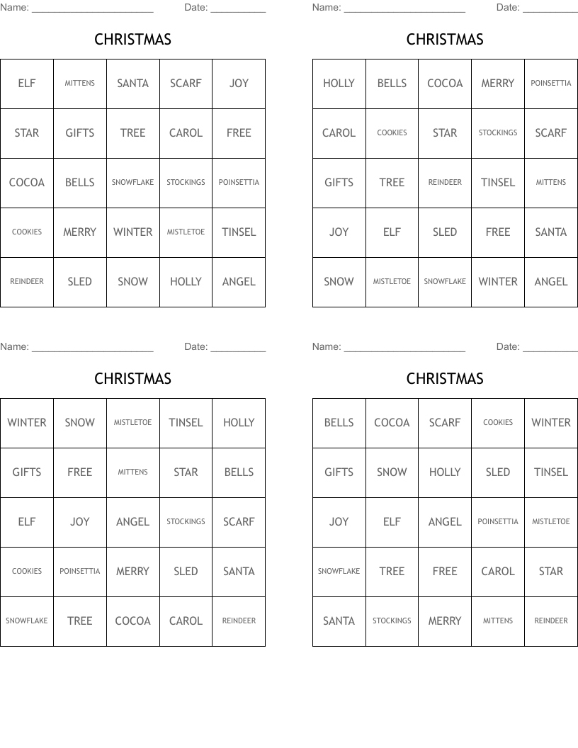 CHRISTMAS Bingo Cards