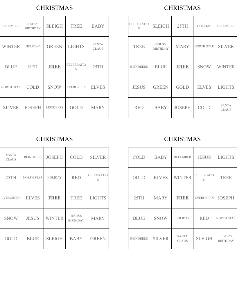CHRISTMAS Bingo Cards