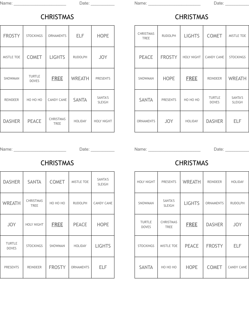 CHRISTMAS Bingo Cards
