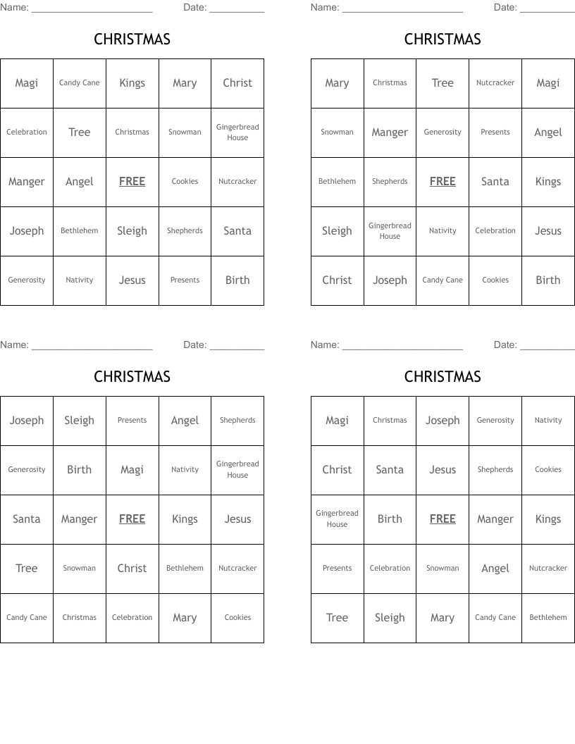 CHRISTMAS Bingo Cards