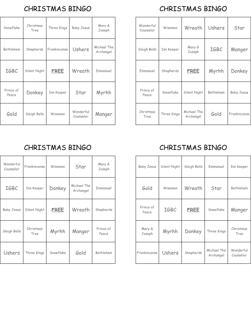 CHRISTMAS BINGO