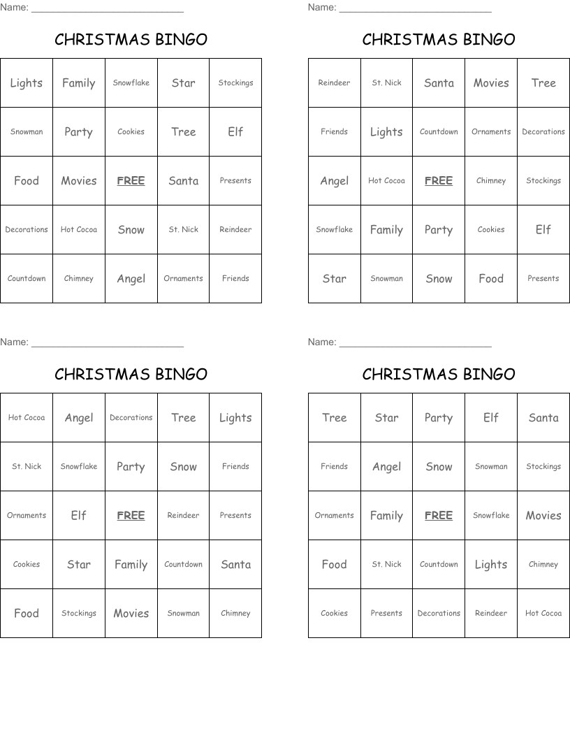 CHRISTMAS BINGO