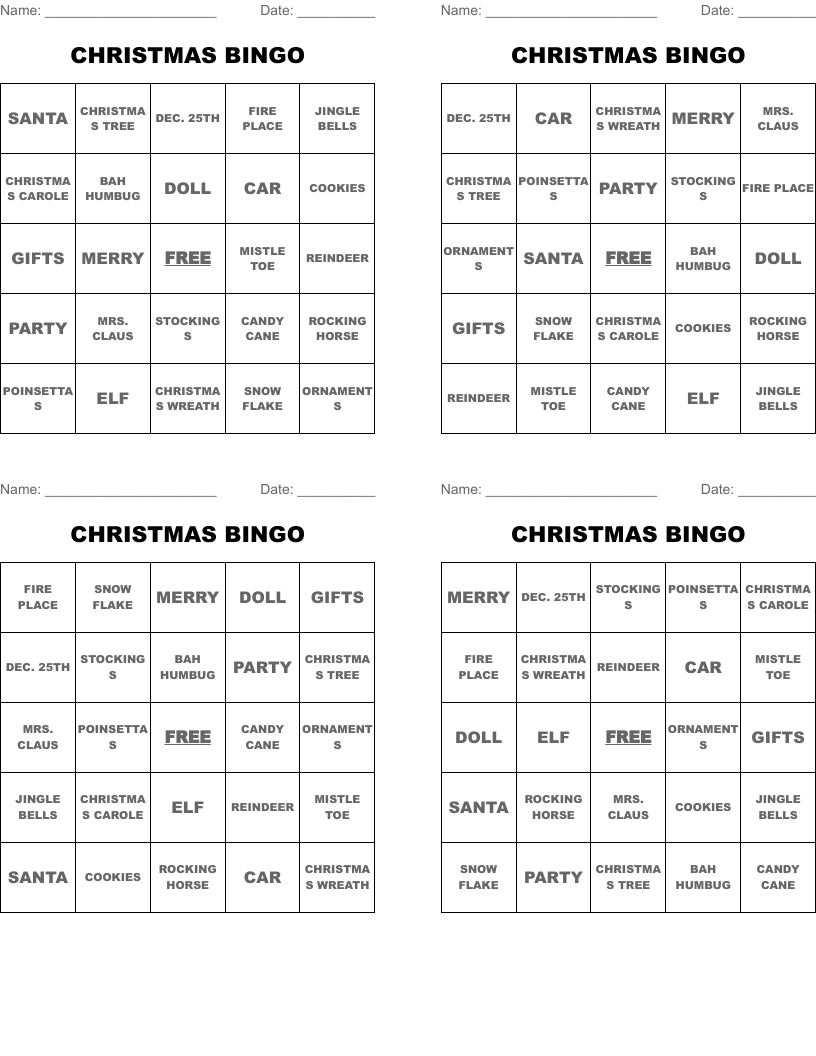 CHRISTMAS BINGO
