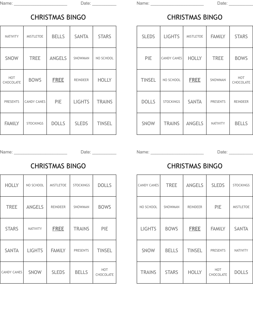CHRISTMAS BINGO