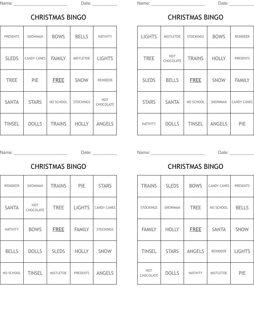 CHRISTMAS BINGO