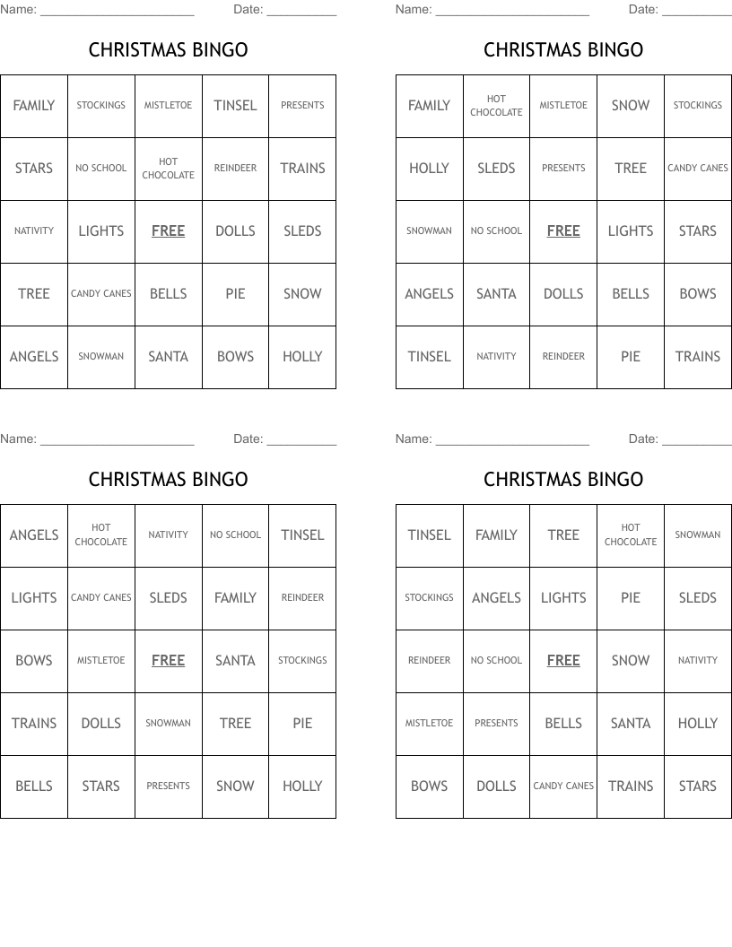 CHRISTMAS BINGO