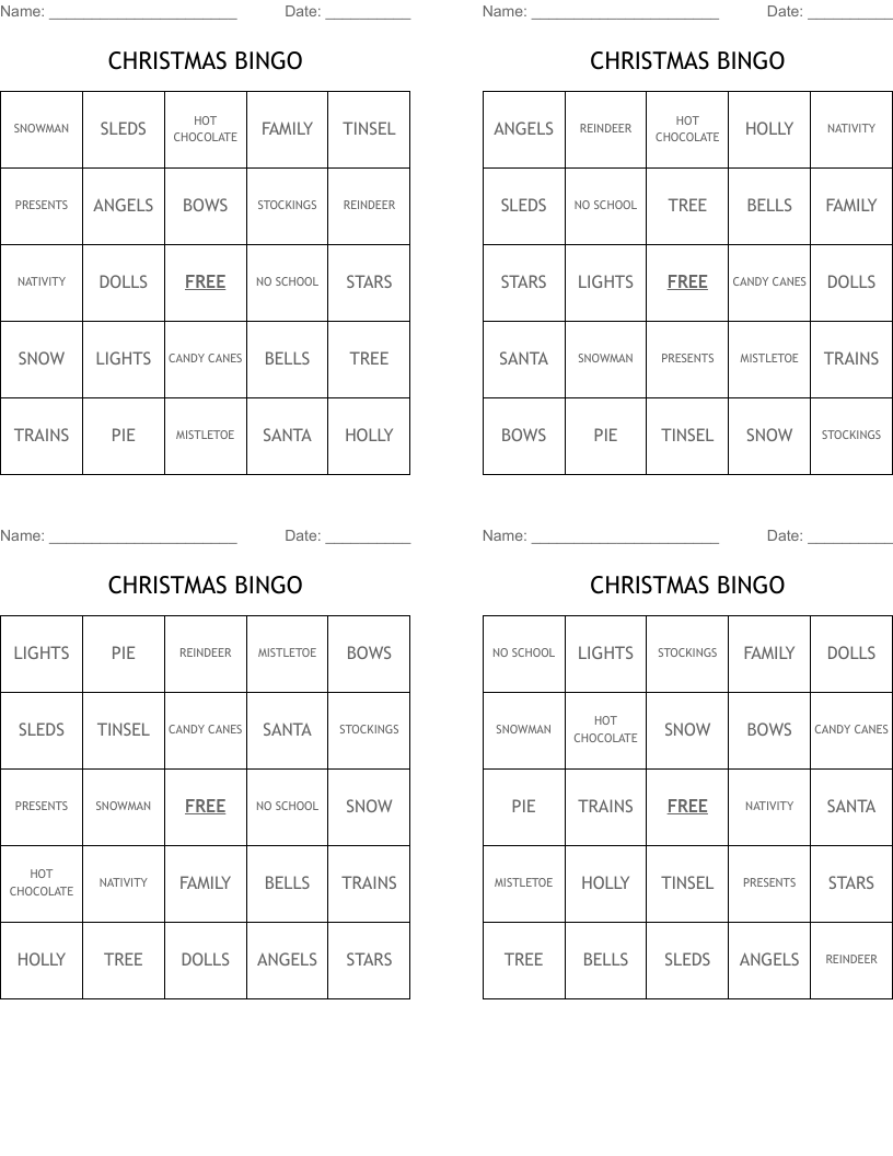 CHRISTMAS BINGO