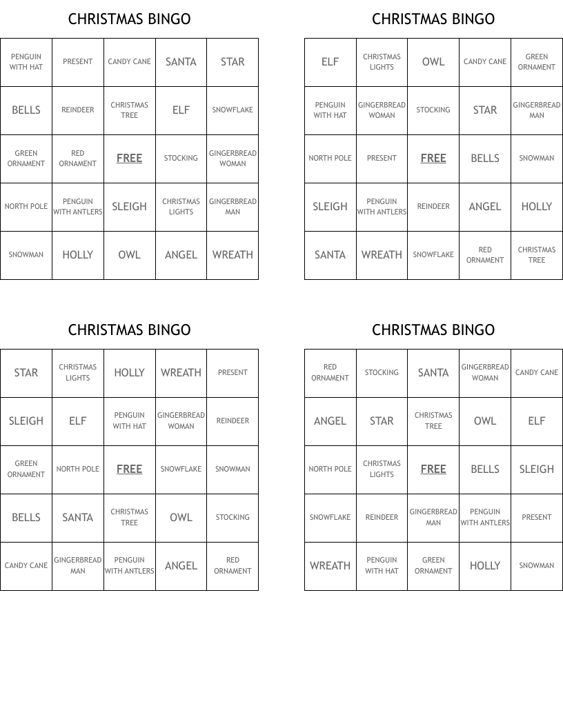 CHRISTMAS BINGO