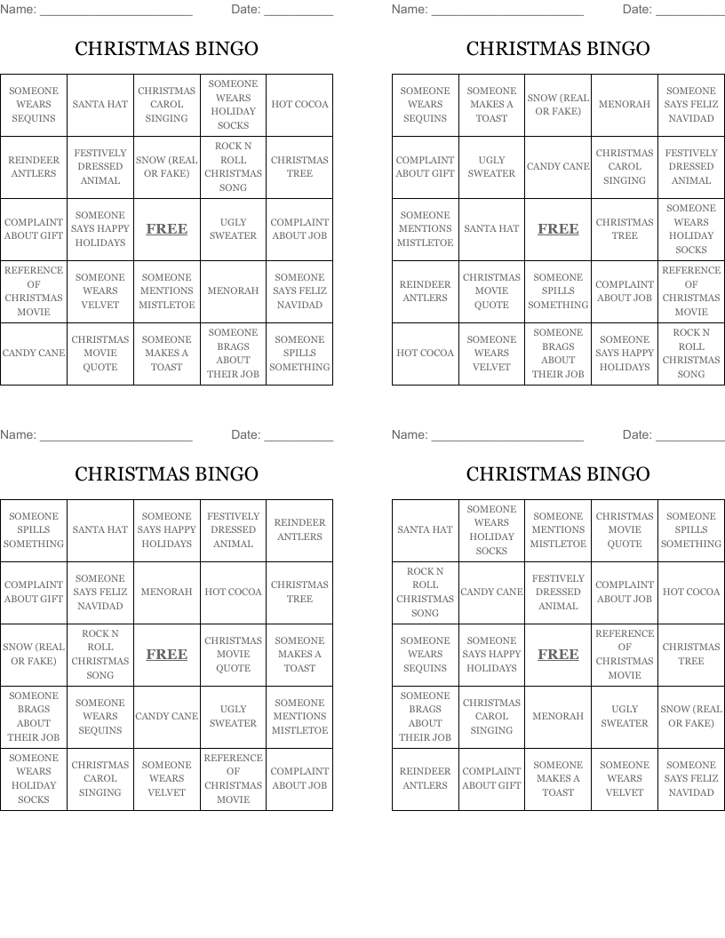 CHRISTMAS BINGO