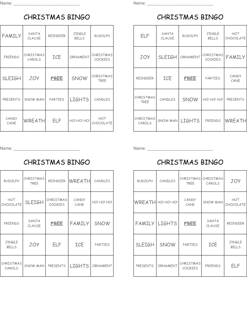 CHRISTMAS BINGO
