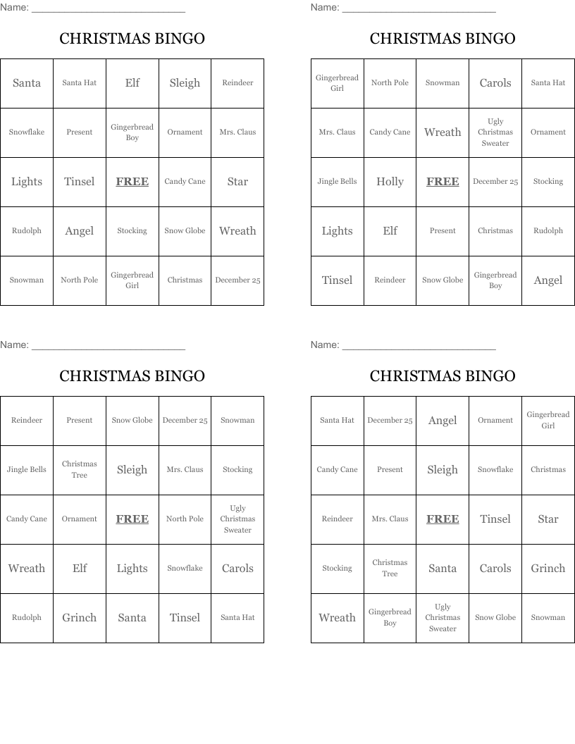 CHRISTMAS BINGO