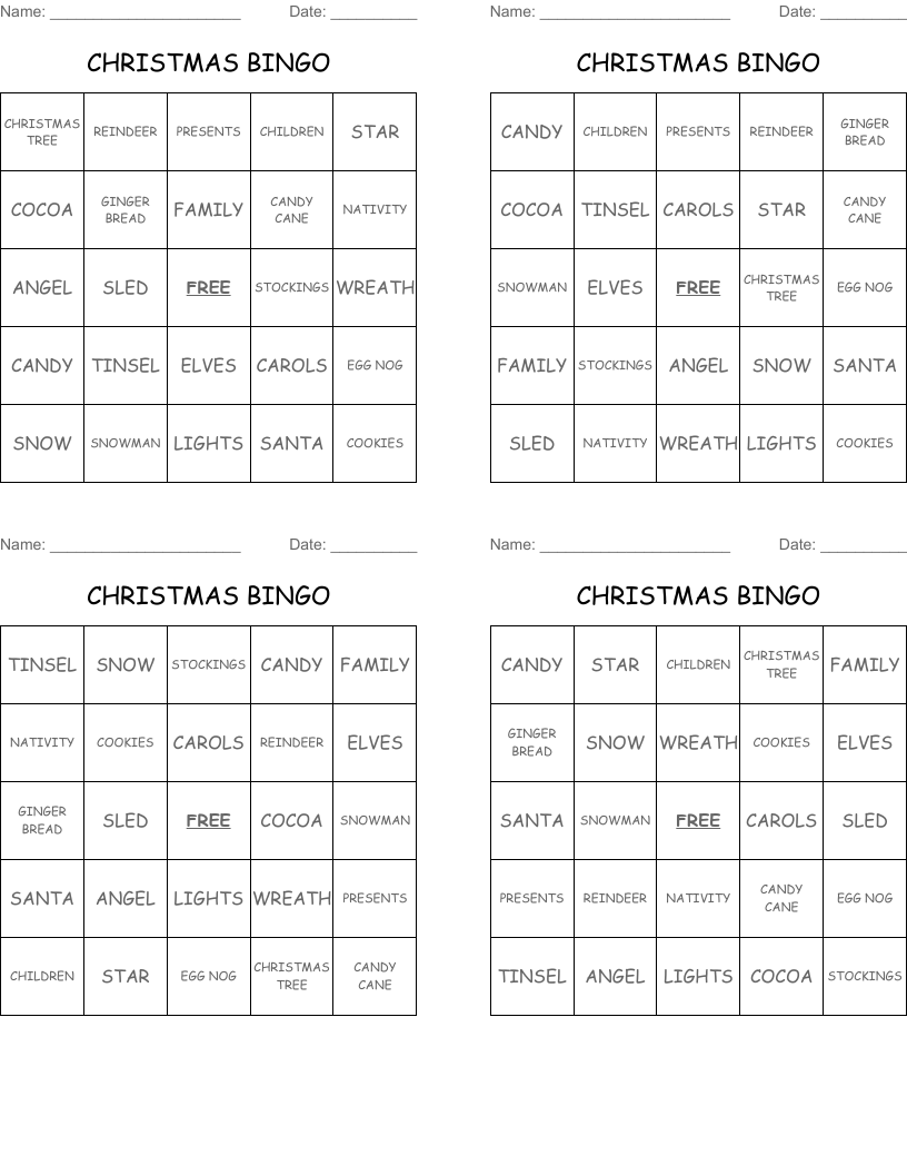 CHRISTMAS BINGO