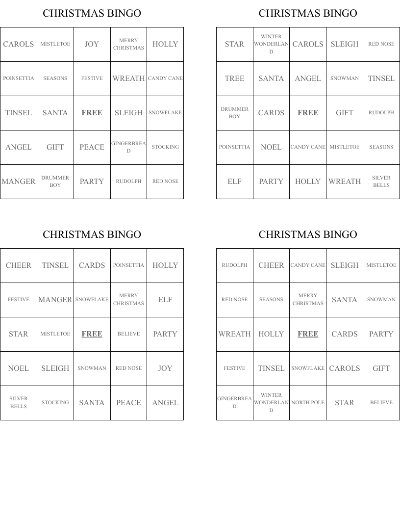 CHRISTMAS BINGO