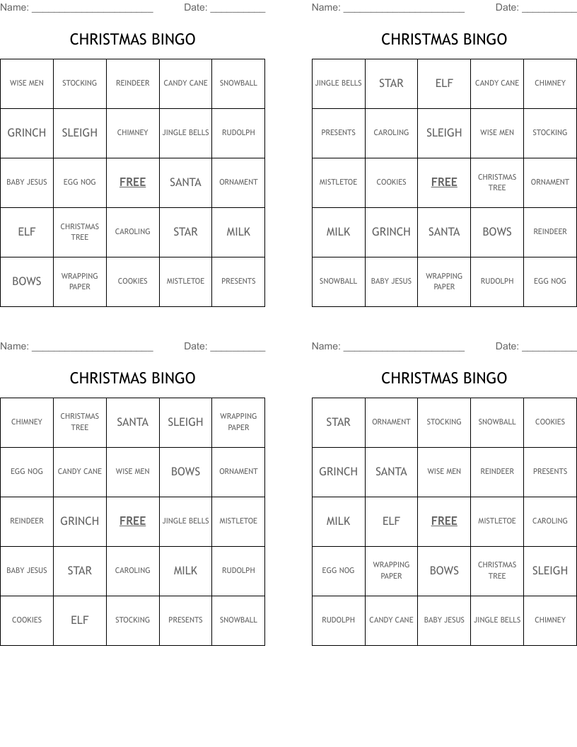 CHRISTMAS BINGO