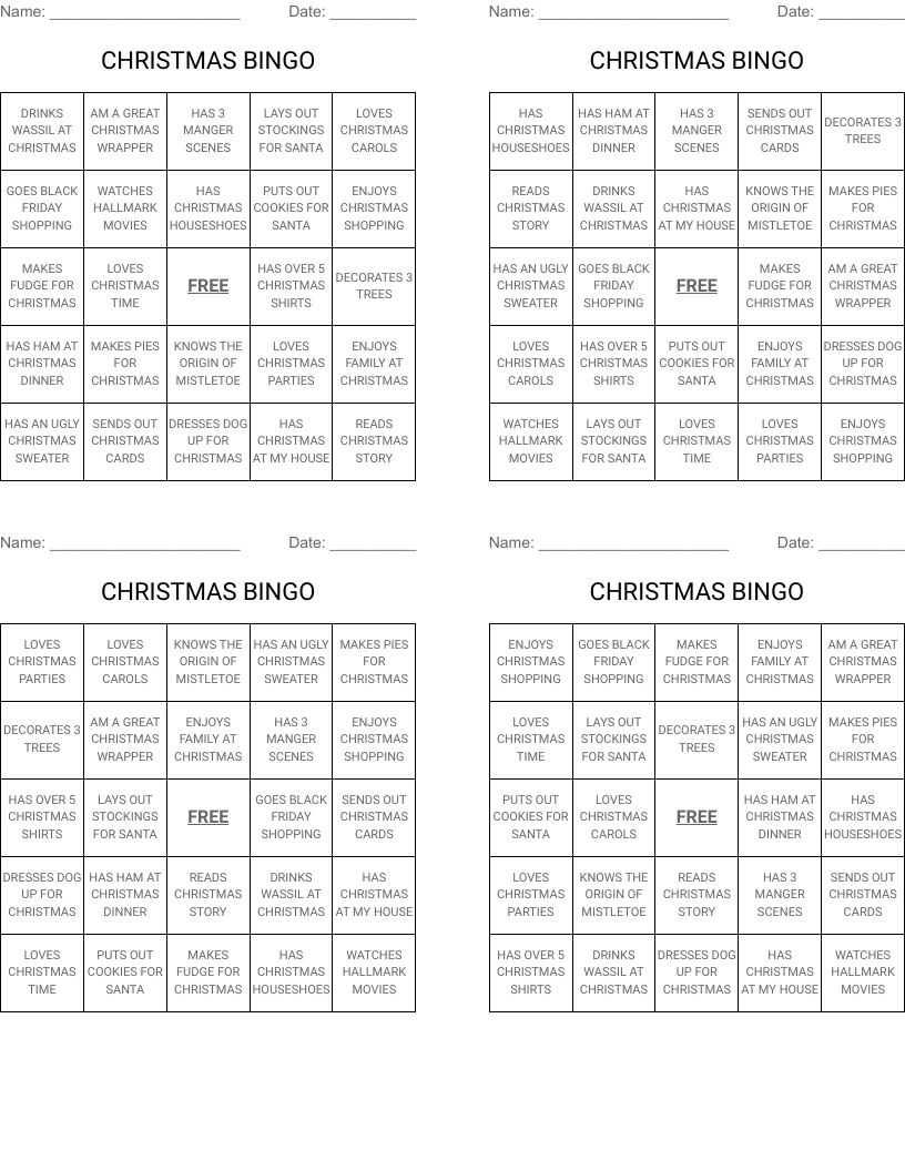 CHRISTMAS BINGO