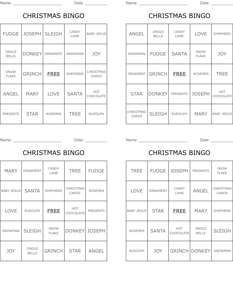 CHRISTMAS BINGO