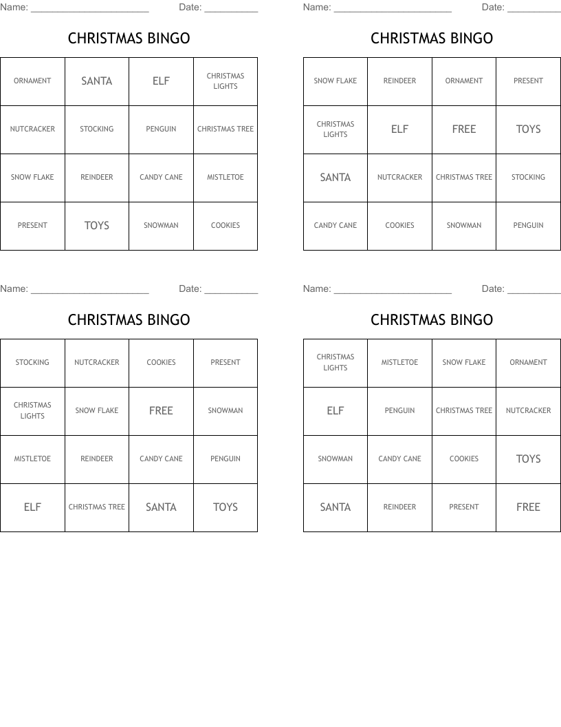 CHRISTMAS BINGO