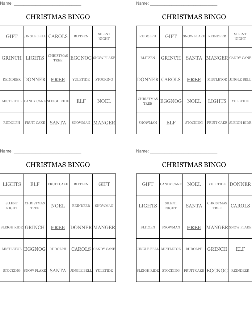 CHRISTMAS BINGO