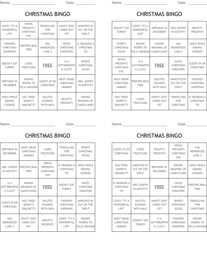 CHRISTMAS BINGO