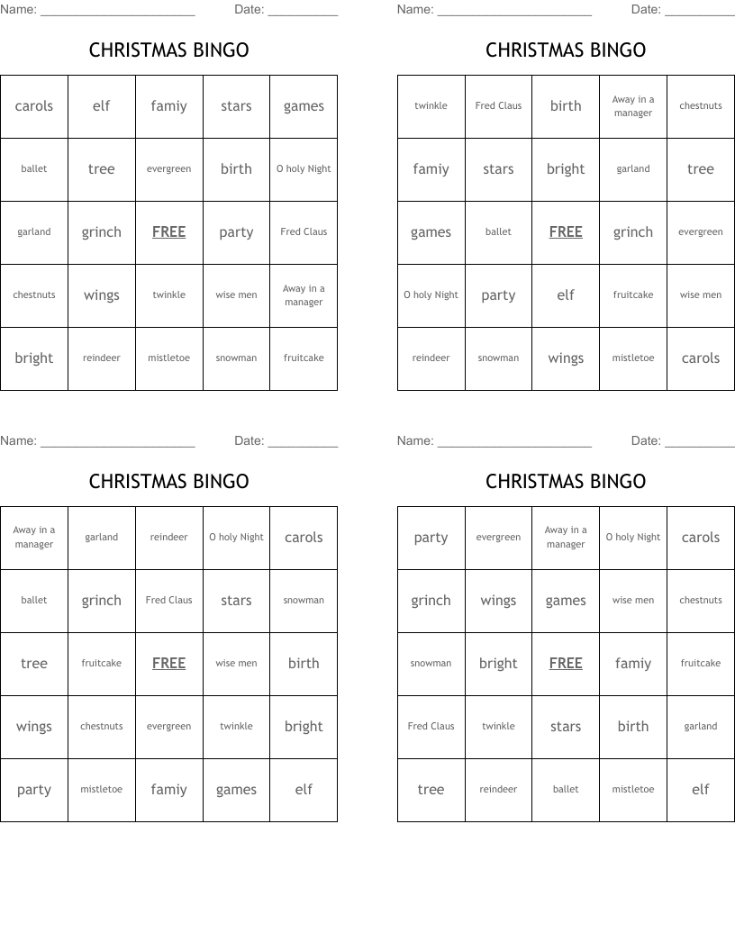 CHRISTMAS BINGO