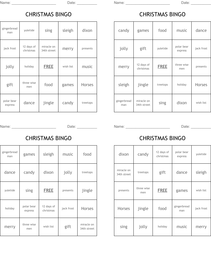 CHRISTMAS BINGO